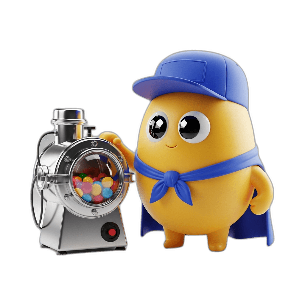 Krunchables mascot standing next to a freeze-dryer